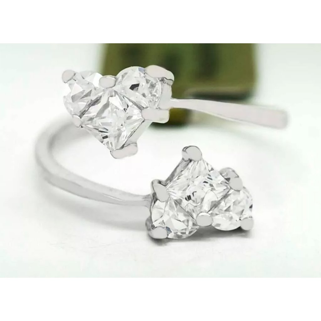 White Sapphire 1.46 Cts Double Heart Toe Ring 14k White Gold